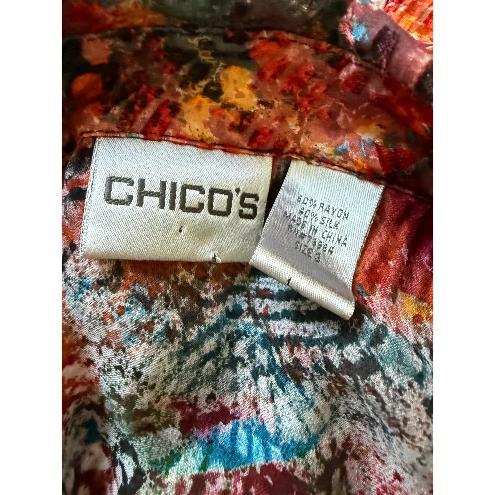 Chicos Silk Blend top sheer Abstract Print Crinkle Shirt Womens Size XL - Picture 3 of 6